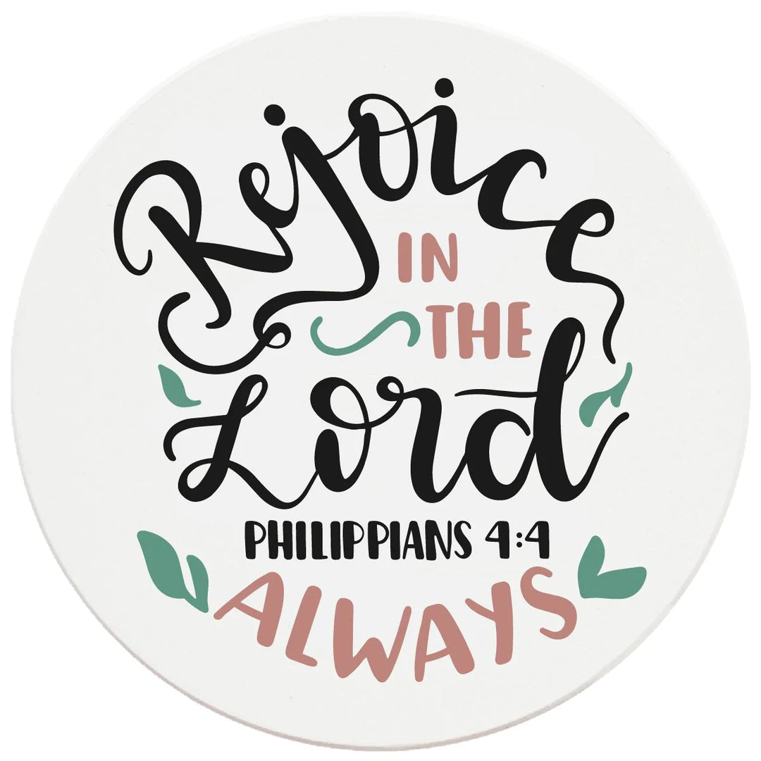 4" Round Ceramic Coasters - Rejoice In The Lord Always, 4/Box, 2/Case, 8 Pieces - Christmas by Krebs Wholesale