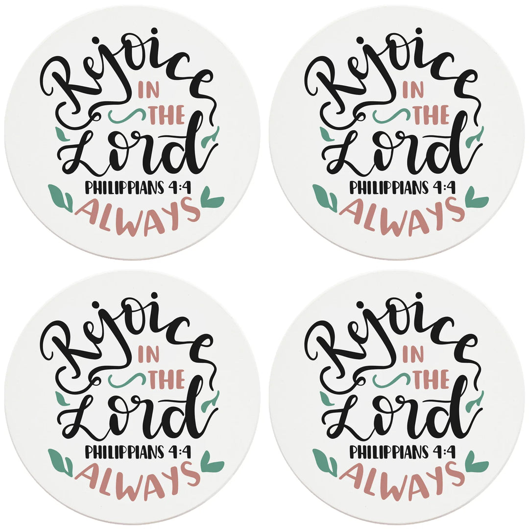 4" Round Ceramic Coasters - Rejoice In The Lord Always, 4/Box, 2/Case, 8 Pieces - Christmas by Krebs Wholesale