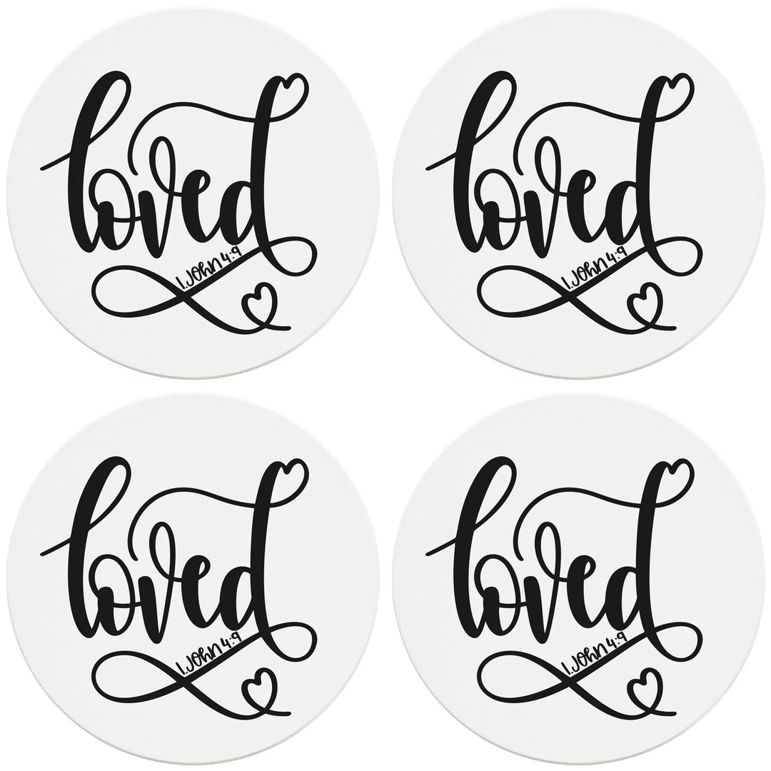 4" Round Ceramic Coasters - Loved, 4/Box, 2/Case, 8 Pieces - Christmas by Krebs Wholesale