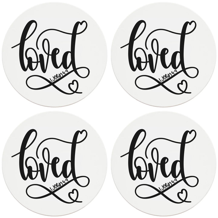 4" Round Ceramic Coasters - Loved, 4/Box, 2/Case, 8 Pieces - Christmas by Krebs Wholesale