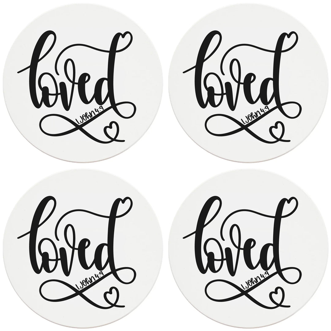 4" Round Ceramic Coasters - Loved, 4/Box, 2/Case, 8 Pieces - Christmas by Krebs Wholesale