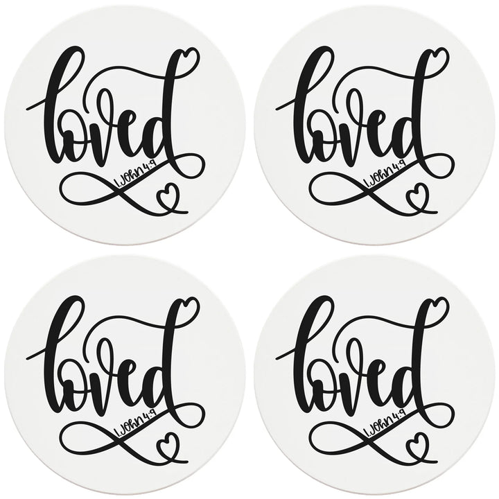 4" Round Ceramic Coasters - Loved, 4/Box, 2/Case, 8 Pieces - Christmas by Krebs Wholesale