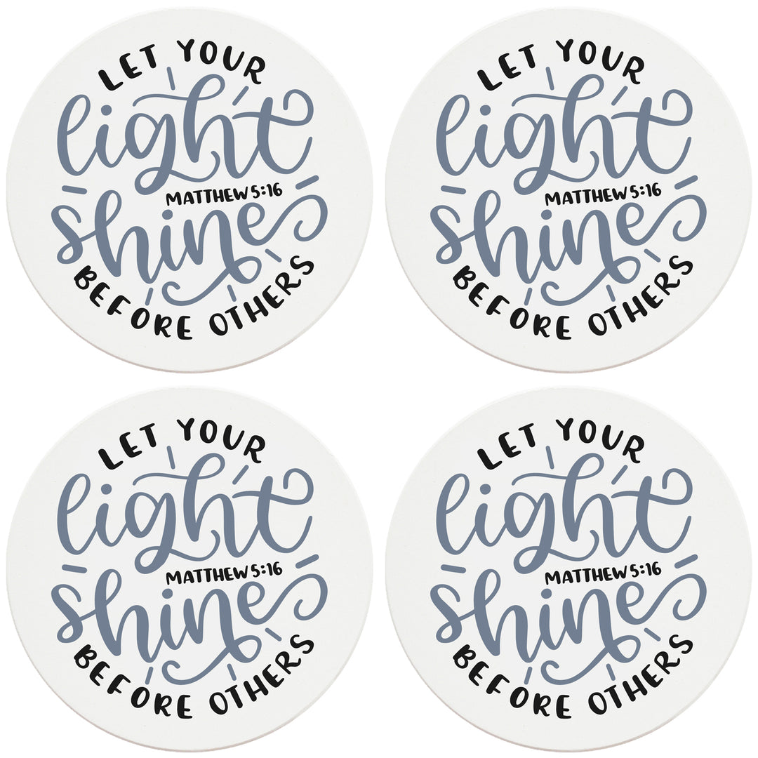 4" Round Ceramic Coasters - Let Your Light Shine, Set of 4