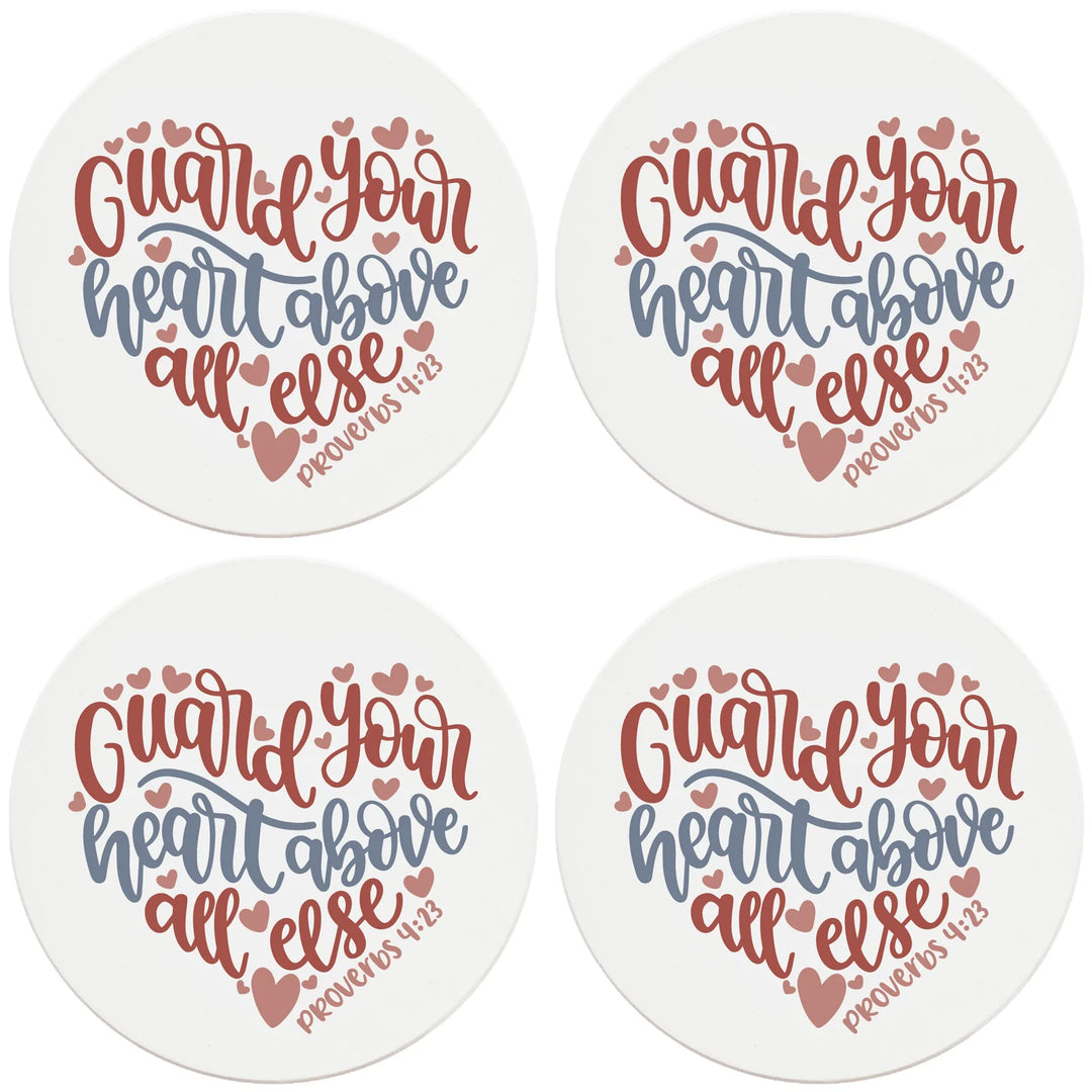 4" Round Ceramic Coasters - Guard Your Heart, 4/Box, 2/Case, 8 Pieces - Christmas by Krebs Wholesale