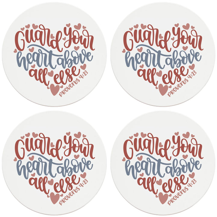 4" Round Ceramic Coasters - Guard Your Heart, 4/Box, 2/Case, 8 Pieces - Christmas by Krebs Wholesale