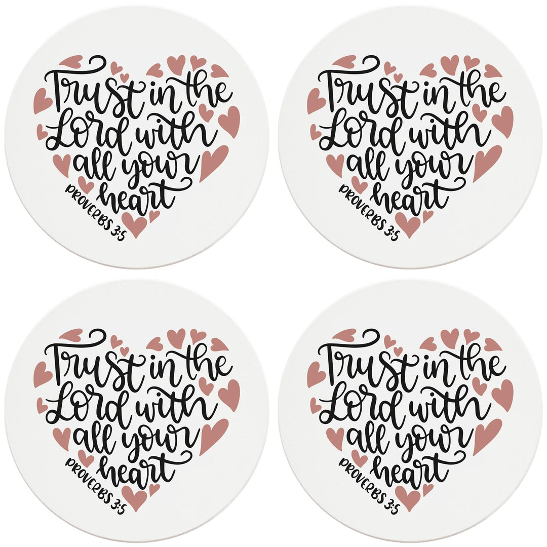 4" Round Ceramic Coasters - Trust In The Lord With All Your Heart, 4/Box, 2/Case, 8 Pieces - Christmas by Krebs Wholesale