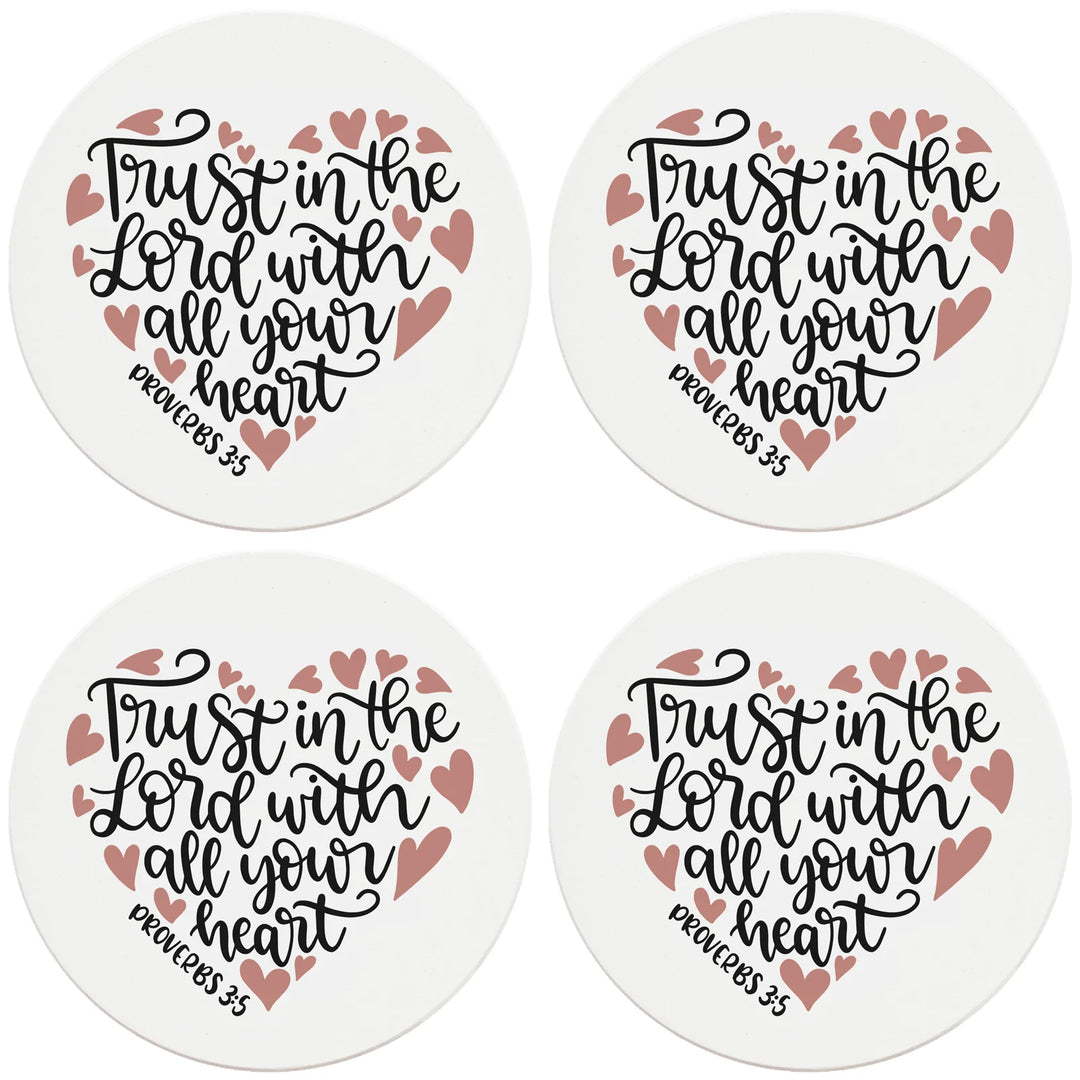 4" Round Ceramic Coasters - Trust In The Lord With All Your Heart, 4/Box, 2/Case, 8 Pieces - Christmas by Krebs Wholesale