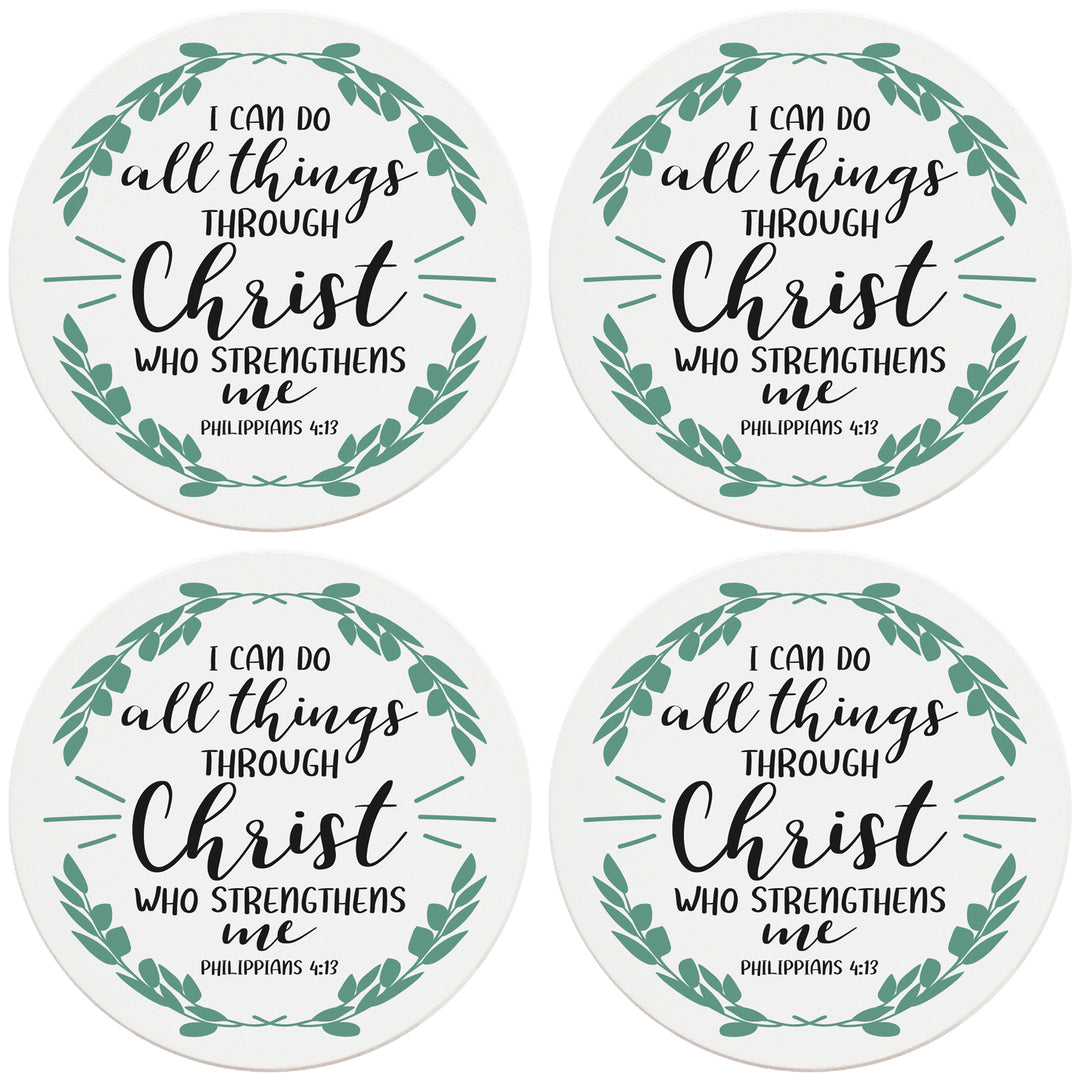 4" Round Ceramic Coasters - I Can Do All Things Through Christ, Set of 4