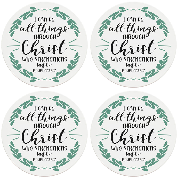 4" Round Ceramic Coasters - I Can Do All Things Through Christ, Set of 4