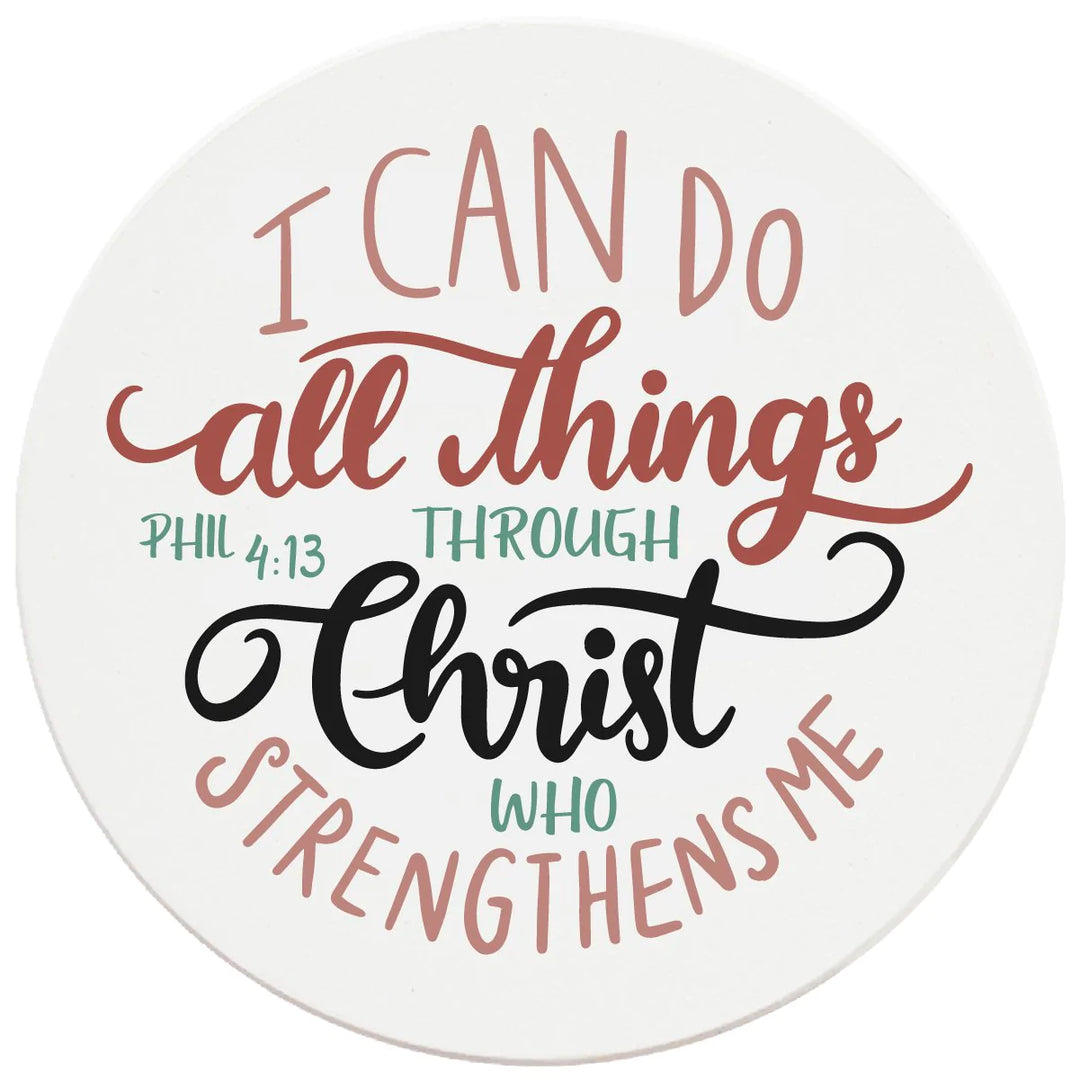 4" Round Ceramic Coasters - All Things Through Christ, 4/Box, 2/Case, 8 Pieces - Christmas by Krebs Wholesale