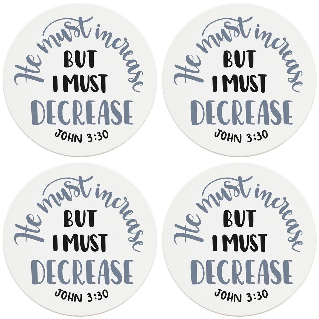 4" Round Ceramic Coasters - He Must Increase, 4/Box, 2/Case, 8 Pieces - Christmas by Krebs Wholesale