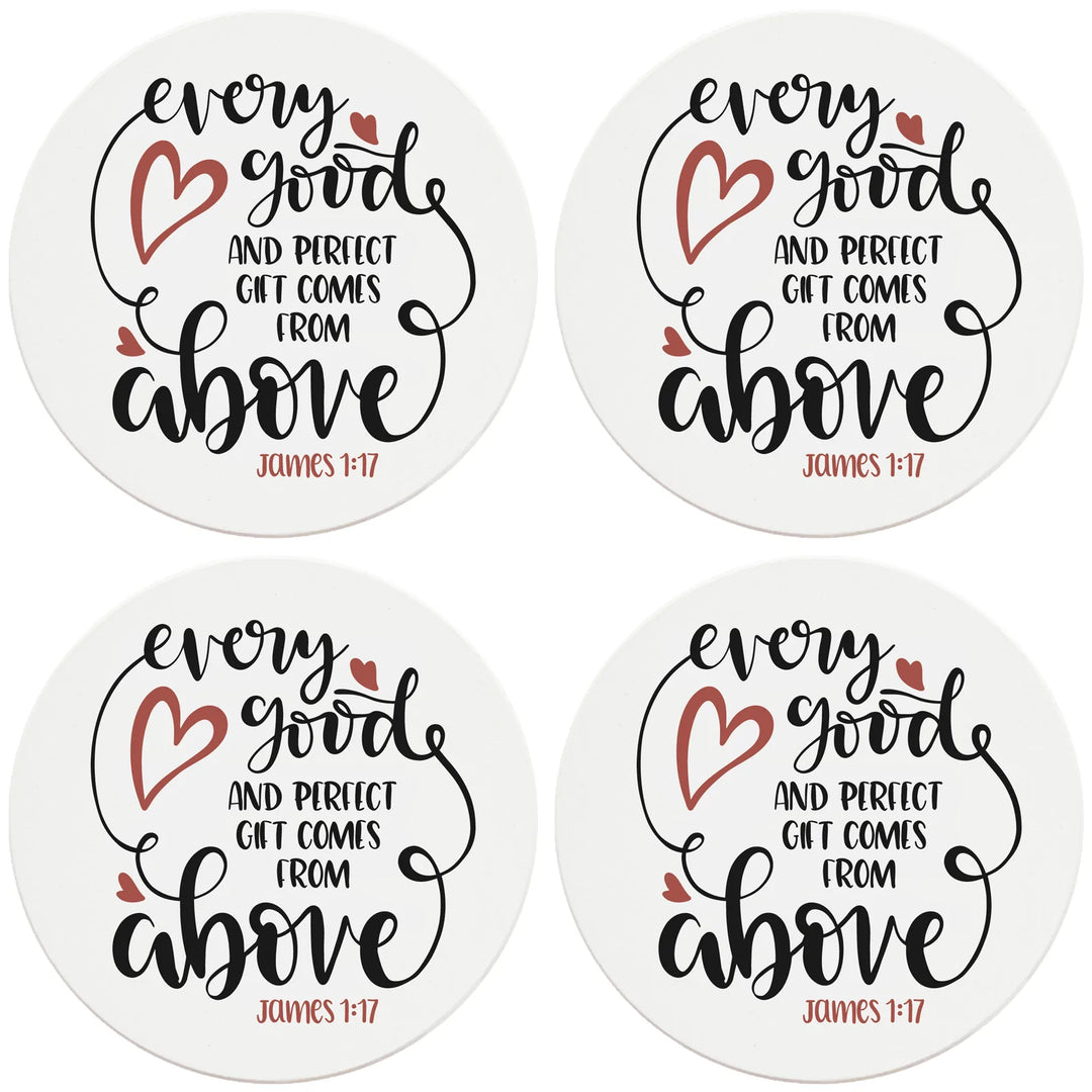 4" Round Ceramic Coasters - Every Good Thing Comes From Above, 4/Box, 2/Case, 8 Pieces - Christmas by Krebs Wholesale