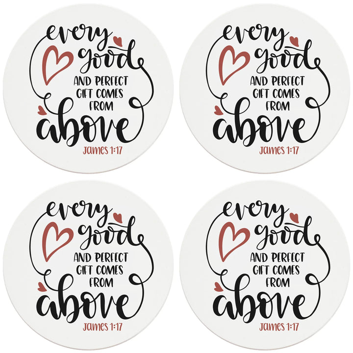 4" Round Ceramic Coasters - Every Good Thing Comes From Above, 4/Box, 2/Case, 8 Pieces - Christmas by Krebs Wholesale