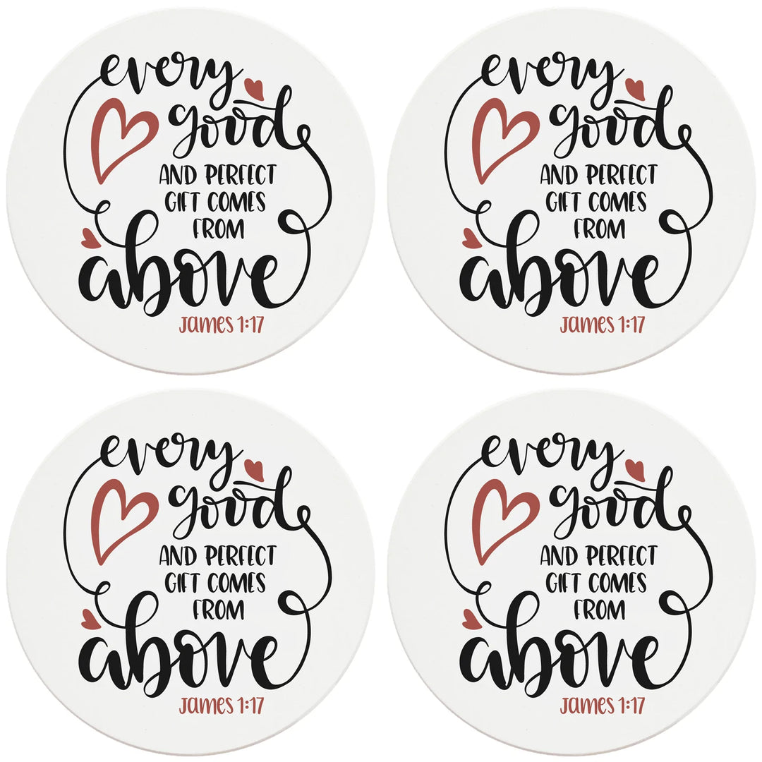 4" Round Ceramic Coasters - Every Good Thing Comes From Above, 4/Box, 2/Case, 8 Pieces - Christmas by Krebs Wholesale