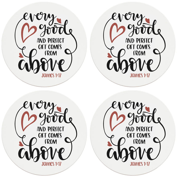 4" Round Ceramic Coasters - Every Good Thing Comes From Above, 4/Box, 2/Case, 8 Pieces - Christmas by Krebs Wholesale