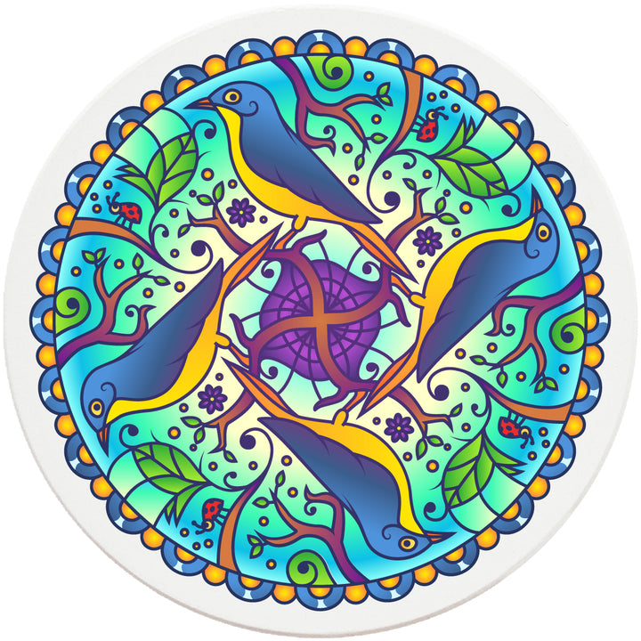 4" Round Absorbent Ceramic Designer Coasters - Mandala Bird, Set of 4