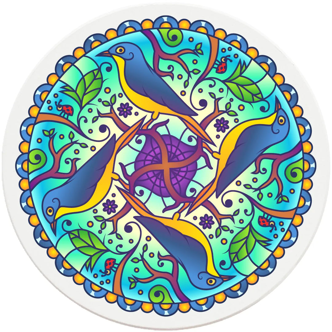 4" Round Ceramic Coasters - Mandala Bird, 4/Box, 2/Case, 8 Pieces - Christmas by Krebs Wholesale