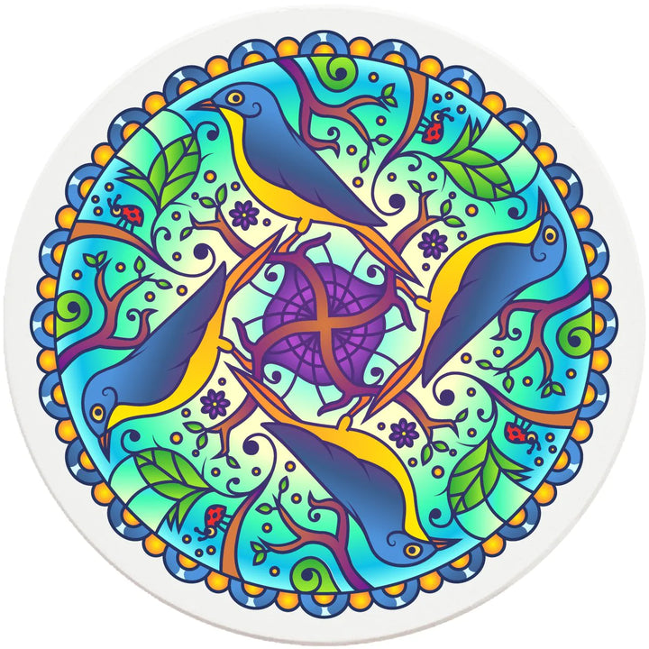 4" Round Ceramic Coasters - Mandala Bird, 4/Box, 2/Case, 8 Pieces - Christmas by Krebs Wholesale