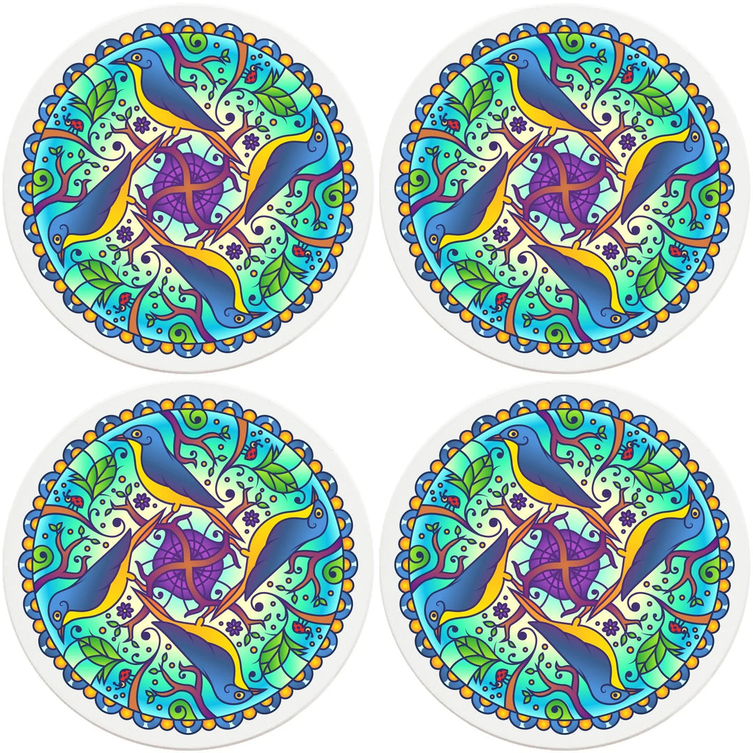 4" Round Ceramic Coasters - Mandala Bird, 4/Box, 2/Case, 8 Pieces - Christmas by Krebs Wholesale
