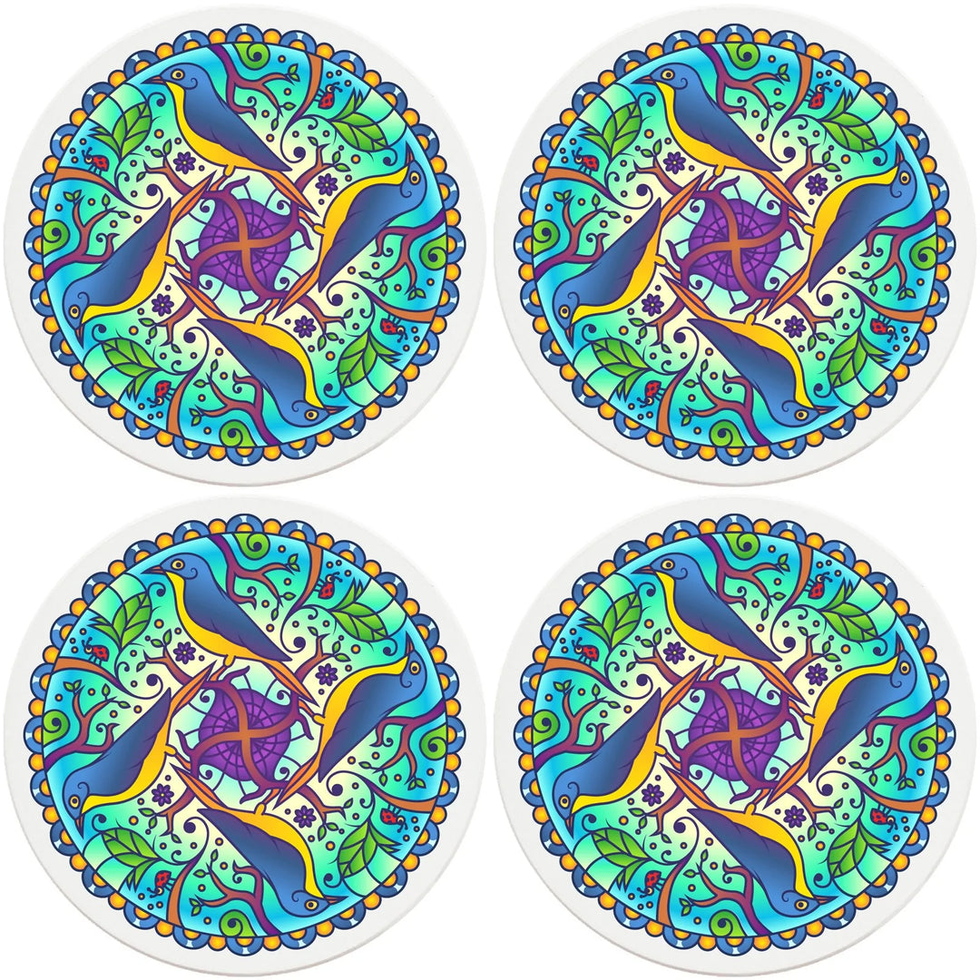 4" Round Ceramic Coasters - Mandala Bird, 4/Box, 2/Case, 8 Pieces - Christmas by Krebs Wholesale