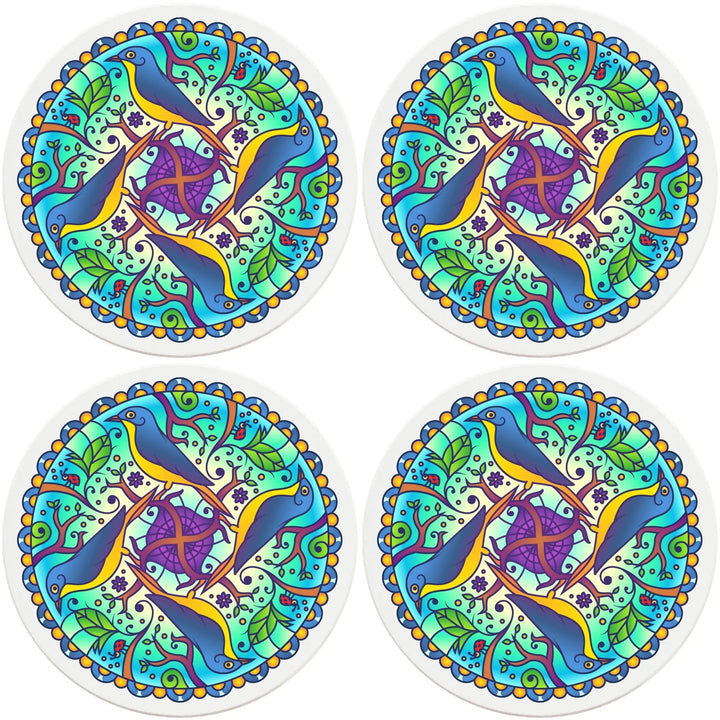 4" Round Ceramic Coasters - Mandala Bird, 4/Box, 2/Case, 8 Pieces - Christmas by Krebs Wholesale