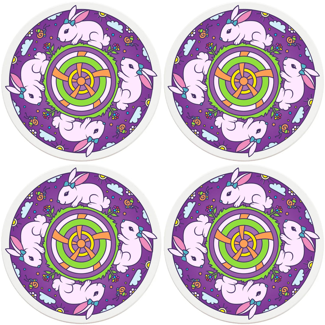 4" Round Ceramic Coasters - Mandala Bunny, 4/Box, 2/Case, 8 Pieces - Christmas by Krebs Wholesale
