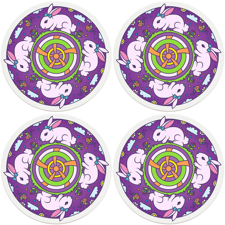4" Round Ceramic Coasters - Mandala Bunny, 4/Box, 2/Case, 8 Pieces - Christmas by Krebs Wholesale