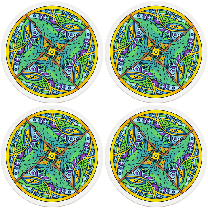4" Round Ceramic Coasters - Mandala Chameleon, 4/Box, 2/Case, 8 Pieces - Christmas by Krebs Wholesale