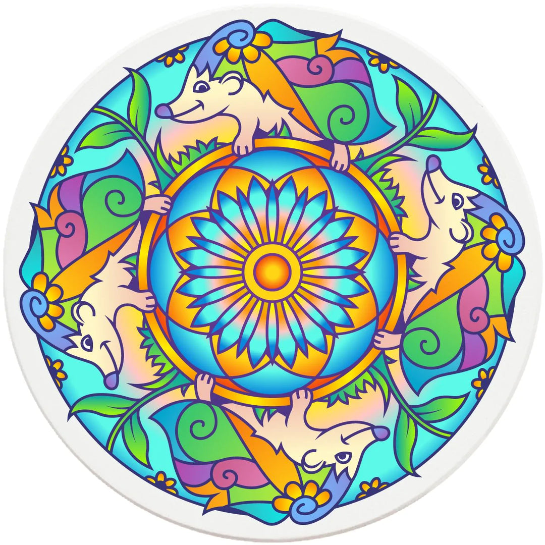 4" Round Ceramic Coasters - Mandala Hedgehog, 4/Box, 2/Case, 8 Pieces - Christmas by Krebs Wholesale