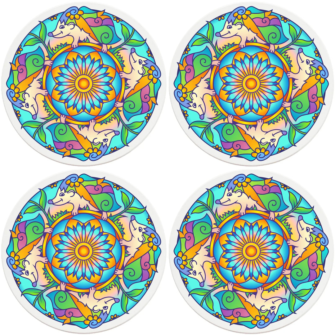 4" Round Ceramic Coasters - Mandala Hedgehog, 4/Box, 2/Case, 8 Pieces - Christmas by Krebs Wholesale