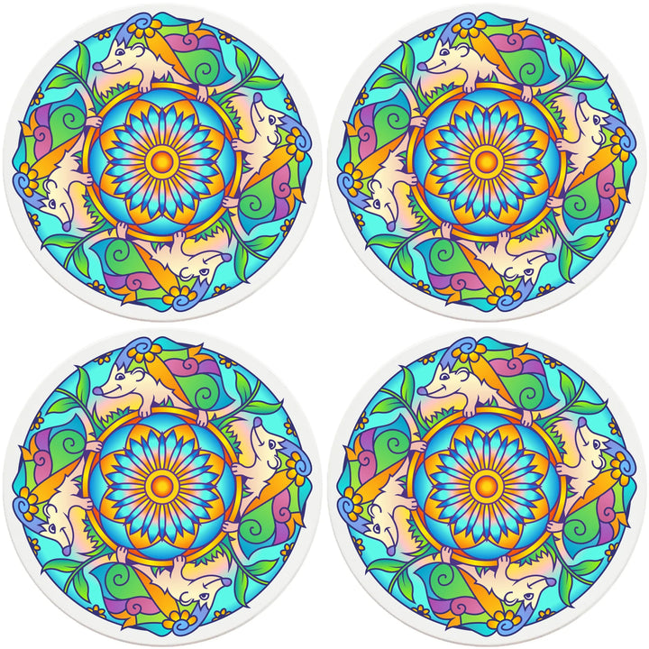 4" Round Ceramic Coasters - Mandala Hedgehog, 4/Box, 2/Case, 8 Pieces - Christmas by Krebs Wholesale