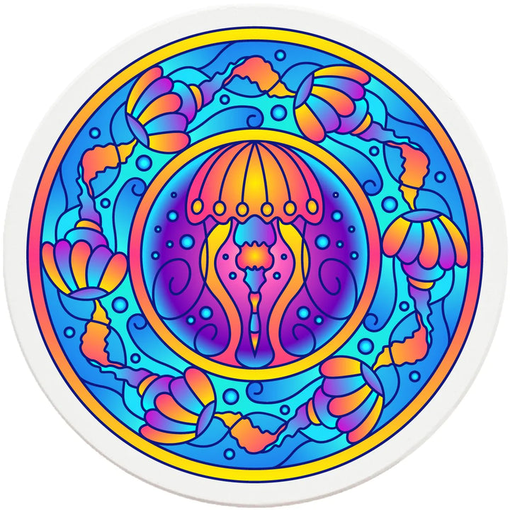 4" Round Ceramic Coasters - Mandala Jellyfish, 4/Box, 2/Case, 8 Pieces - Christmas by Krebs Wholesale