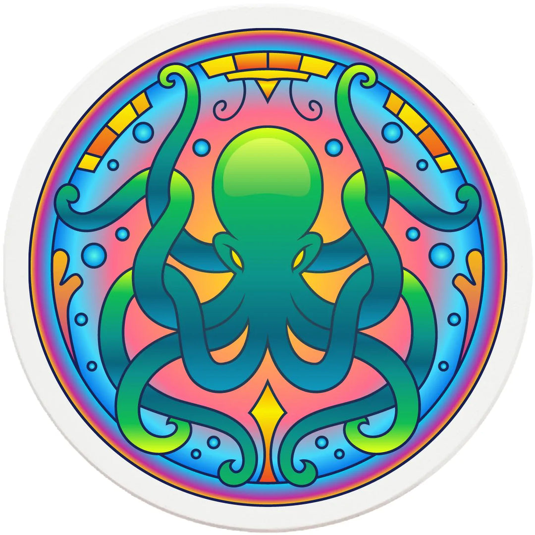 4" Round Ceramic Coasters - Mandala Octopus, 4/Box, 2/Case, 8 Pieces - Christmas by Krebs Wholesale