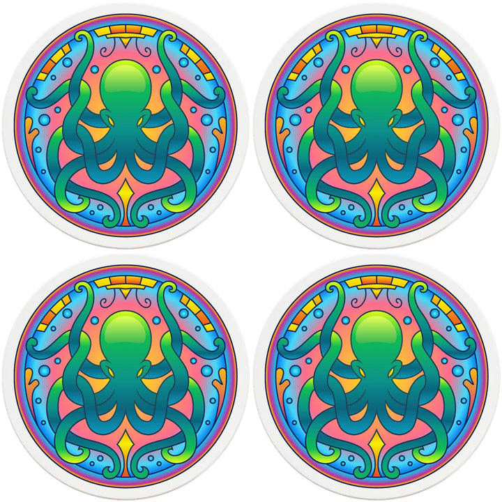 4" Round Ceramic Coasters - Mandala Octopus, 4/Box, 2/Case, 8 Pieces - Christmas by Krebs Wholesale