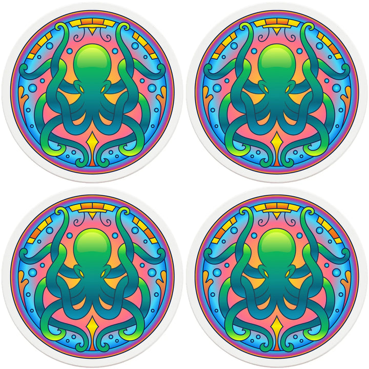 4" Round Ceramic Coasters - Mandala Octopus, 4/Box, 2/Case, 8 Pieces - Christmas by Krebs Wholesale