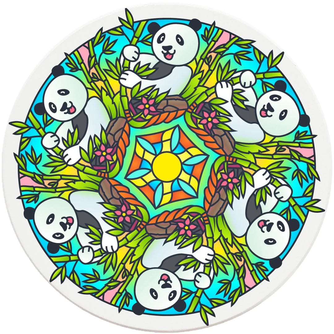 4" Round Ceramic Coasters - Mandala Panda, 4/Box, 2/Case, 8 Pieces - Christmas by Krebs Wholesale