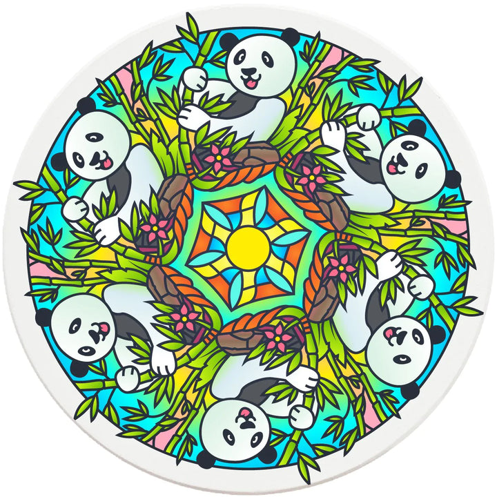 4" Round Ceramic Coasters - Mandala Panda, 4/Box, 2/Case, 8 Pieces - Christmas by Krebs Wholesale