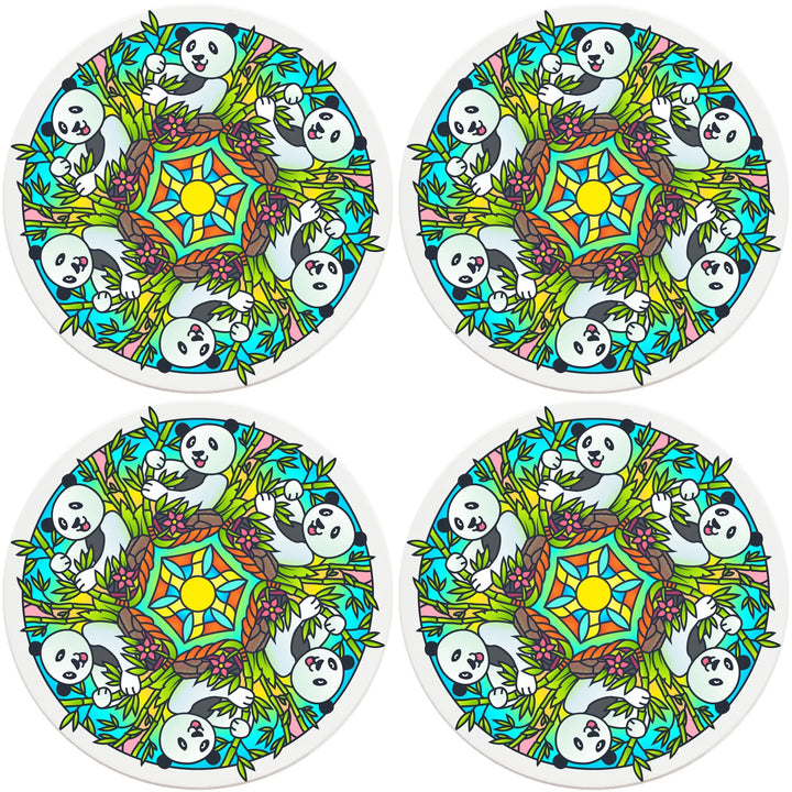 4" Round Ceramic Coasters - Mandala Panda, 4/Box, 2/Case, 8 Pieces - Christmas by Krebs Wholesale