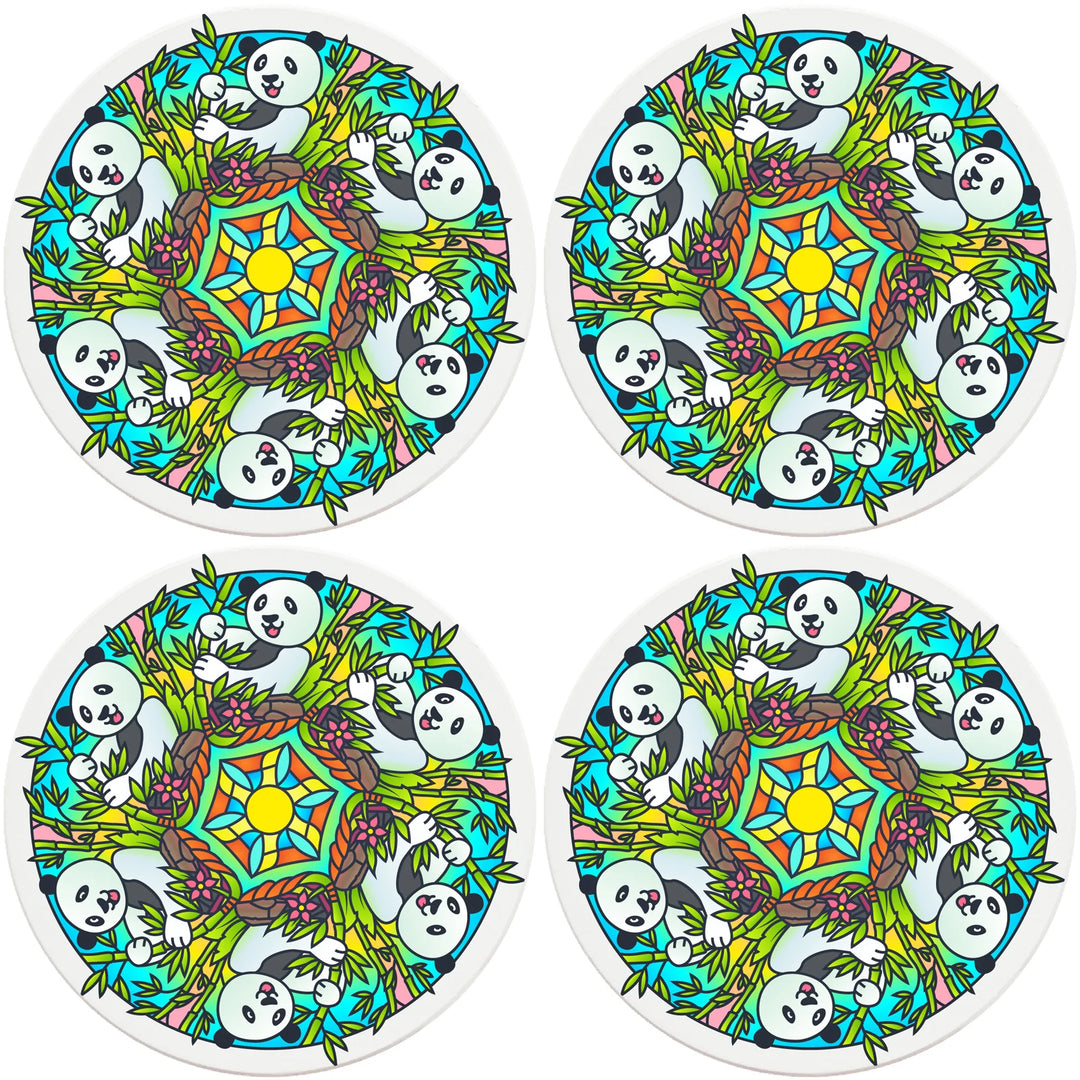 4" Round Ceramic Coasters - Mandala Panda, 4/Box, 2/Case, 8 Pieces - Christmas by Krebs Wholesale