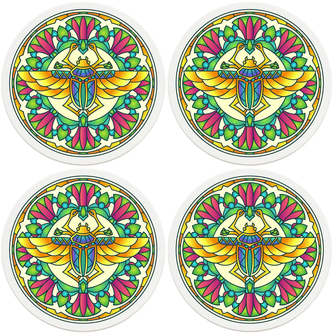 4" Round Ceramic Coasters - Mandala Scarab, 4/Box, 2/Case, 8 Pieces - Christmas by Krebs Wholesale
