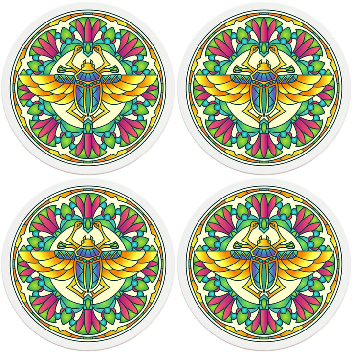 4" Round Ceramic Coasters - Mandala Scarab, 4/Box, 2/Case, 8 Pieces - Christmas by Krebs Wholesale