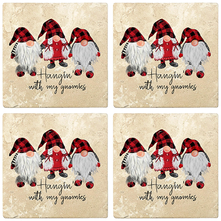 4" Christmas Holiday Travertine Coasters - Three Gnomes - Hanging with the Gnomies, 2 Sets of 4, 8 Pieces - Christmas by Krebs Wholesale