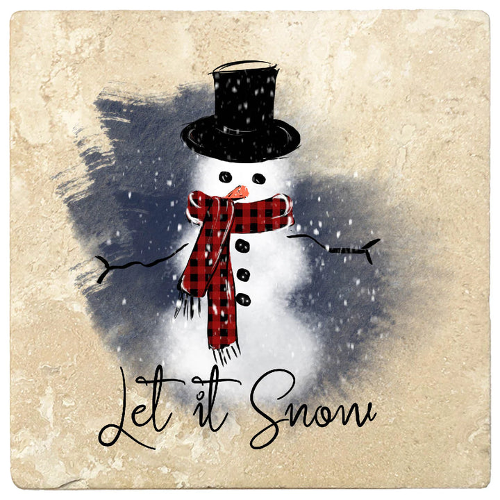 4" Christmas Holiday Travertine Coasters - Snowman - Let it Snow, 2 Sets of 4, 8 Pieces - Christmas by Krebs Wholesale