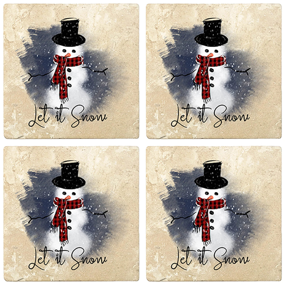 4" Christmas Holiday Travertine Coasters - Snowman - Let it Snow, 2 Sets of 4, 8 Pieces - Christmas by Krebs Wholesale