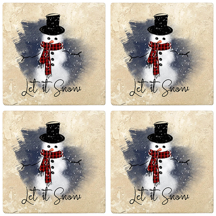 4" Christmas Holiday Travertine Coasters - Snowman - Let it Snow, 2 Sets of 4, 8 Pieces - Christmas by Krebs Wholesale