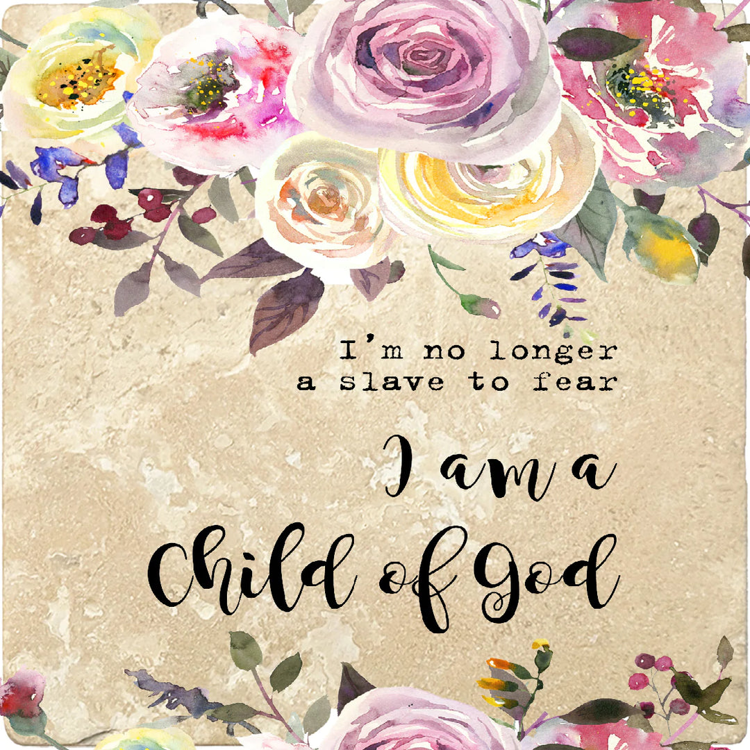 4 inch Square Travertine Religious Gift Coasters I Am A Child Of God, 2 Sets of 4, 8 Pieces - Christmas by Krebs Wholesale