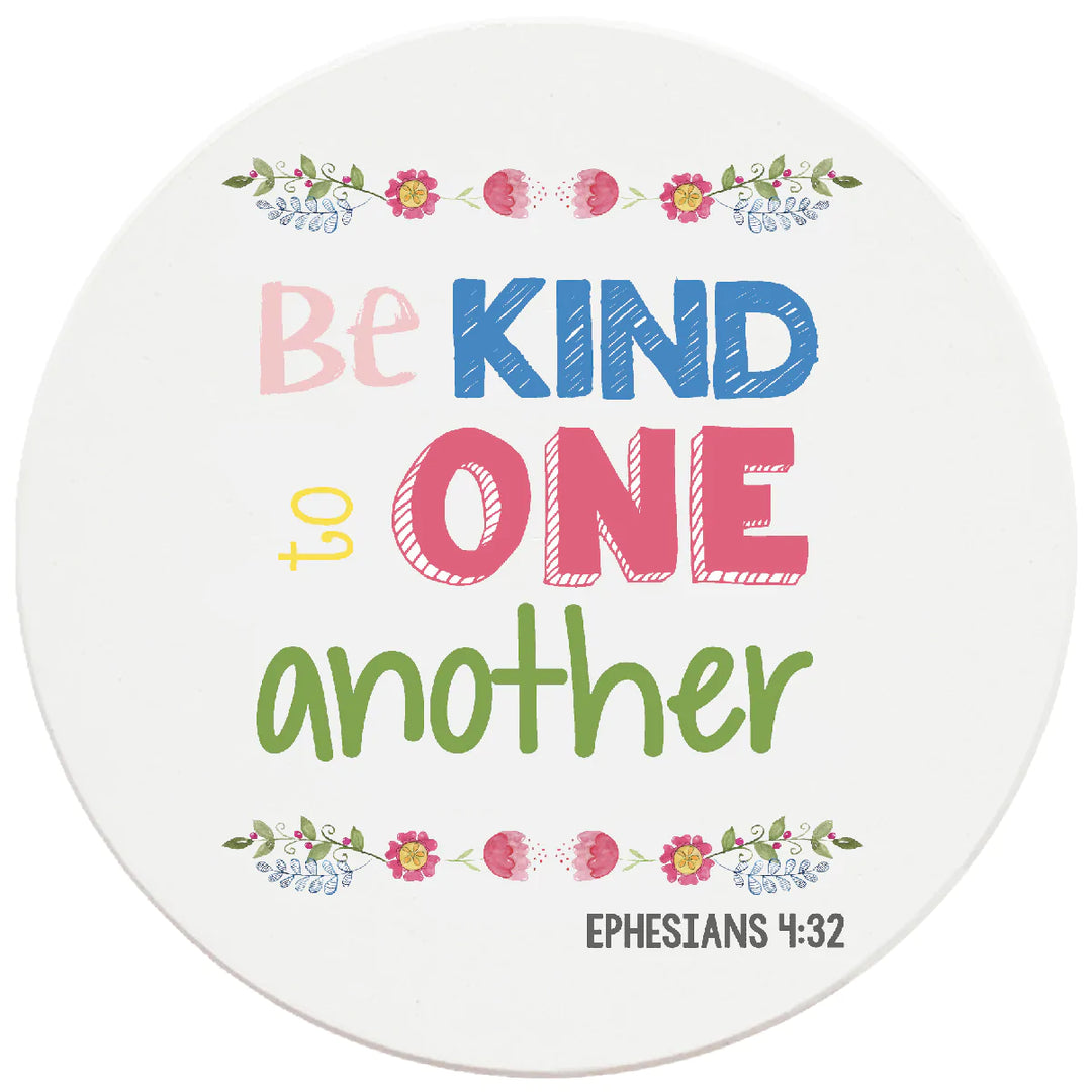 4 inch Round Religious Ceramic Coasters Be Kind To One Another, 2 Sets of 4, 8 Pieces - Christmas by Krebs Wholesale