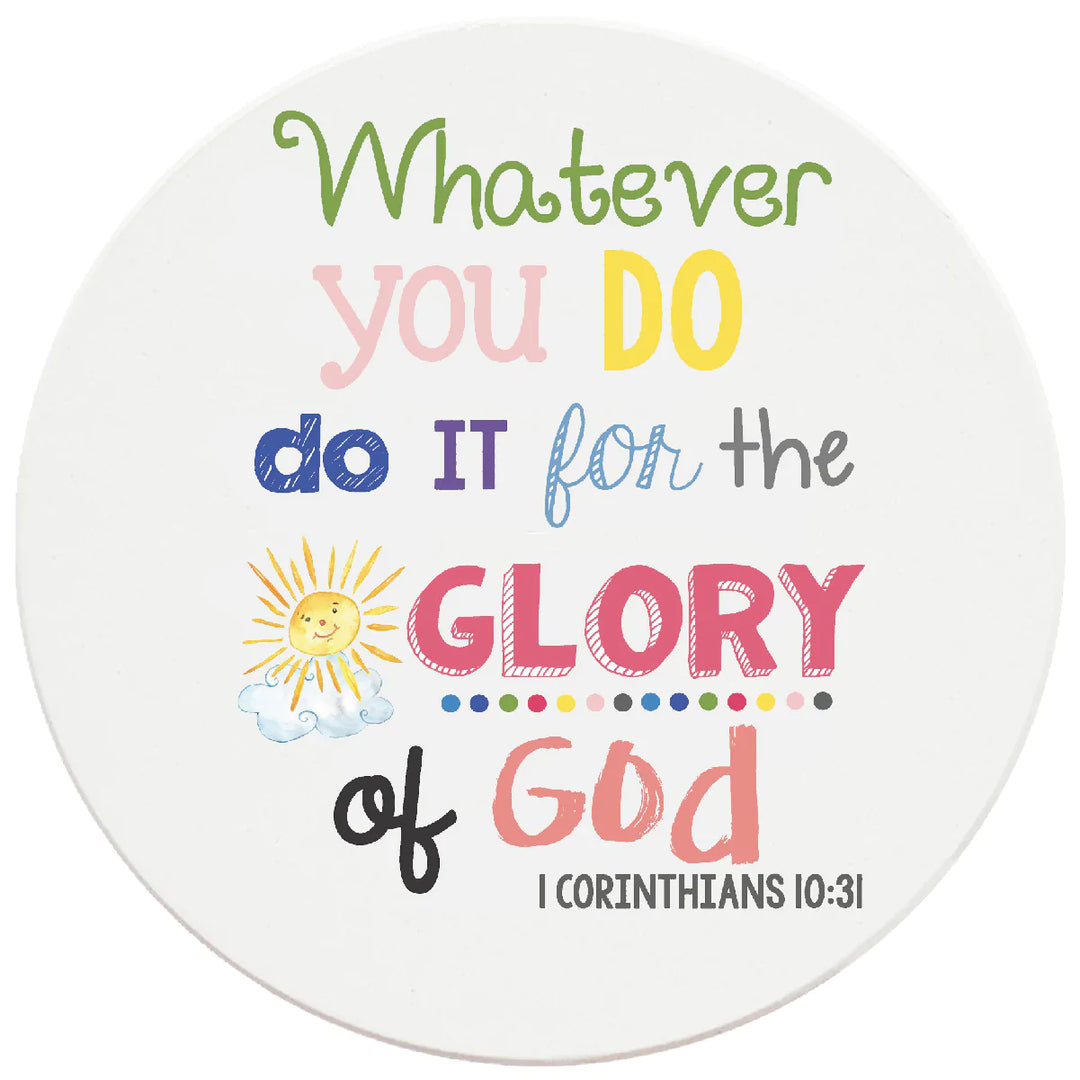 4 inch Round Religious Ceramic Coasters Whatever You Do, Do It For The Glory Of God, 2 Sets of 4, 8 Pieces - Christmas by Krebs Wholesale