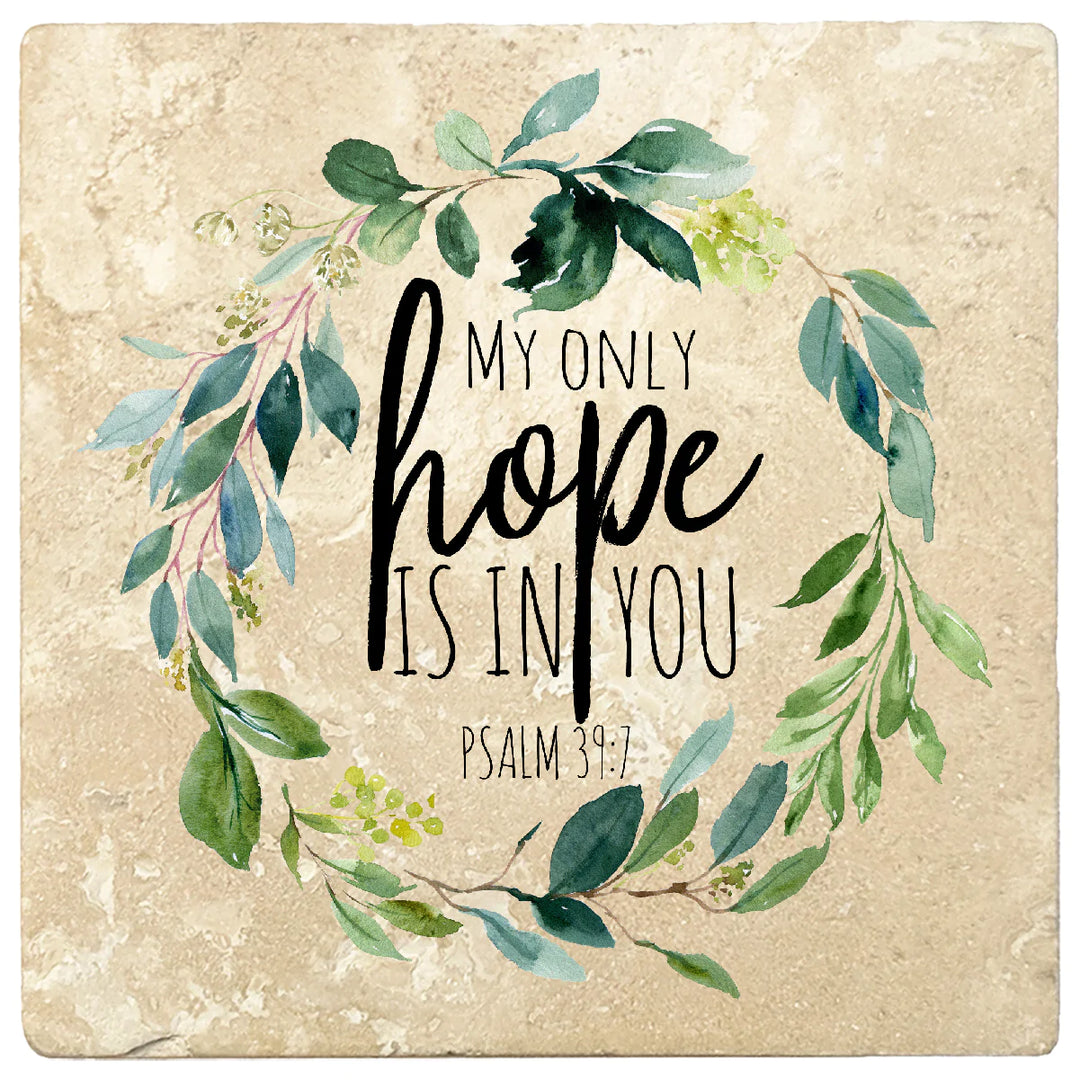 4 inch Square Travertine Religious Gift Coasters My Only Hope Is In You, 2 Sets of 4, 8 Pieces - Christmas by Krebs Wholesale