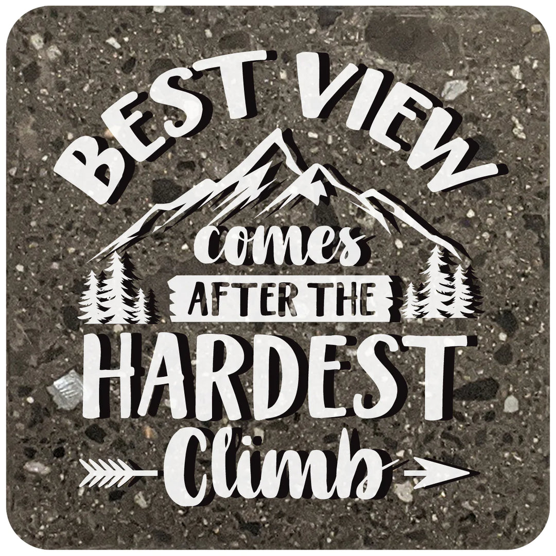 4" Square Black Stone Coaster - Best View Comes After the Hardest Climb, 2 Sets of 4, 8 Pieces - Christmas by Krebs Wholesale